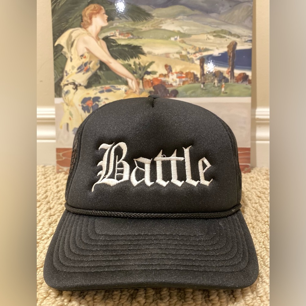 🔥2/$30, 4/$50 Battle - Text Logo Roped Snapback Trucker Hat - OS